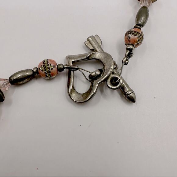 Unbranded Pink Clear Glass Beads Beaded Necklace Heart Arrow Toggle Clasp - Picture 8 of 11